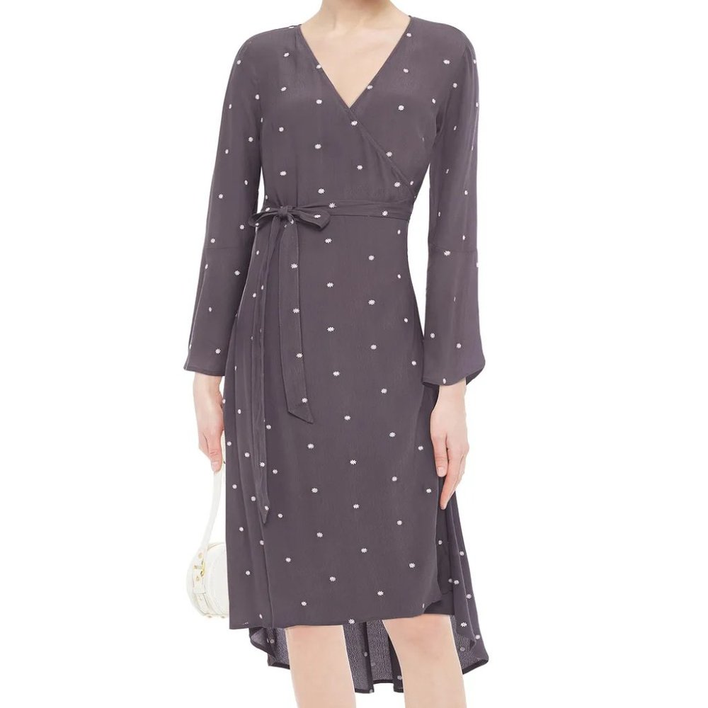 CHARLI Embroidered Crepe Wrap Dress in Gray Size 10